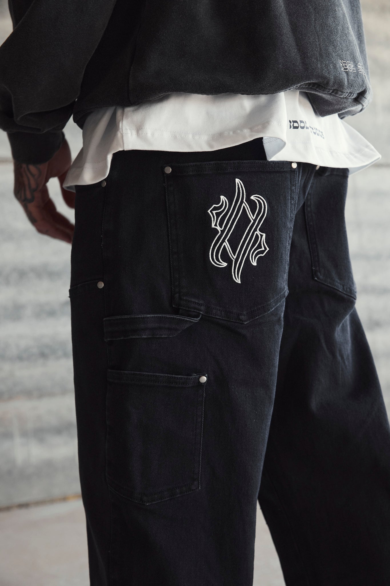 Washed black carpenter denim