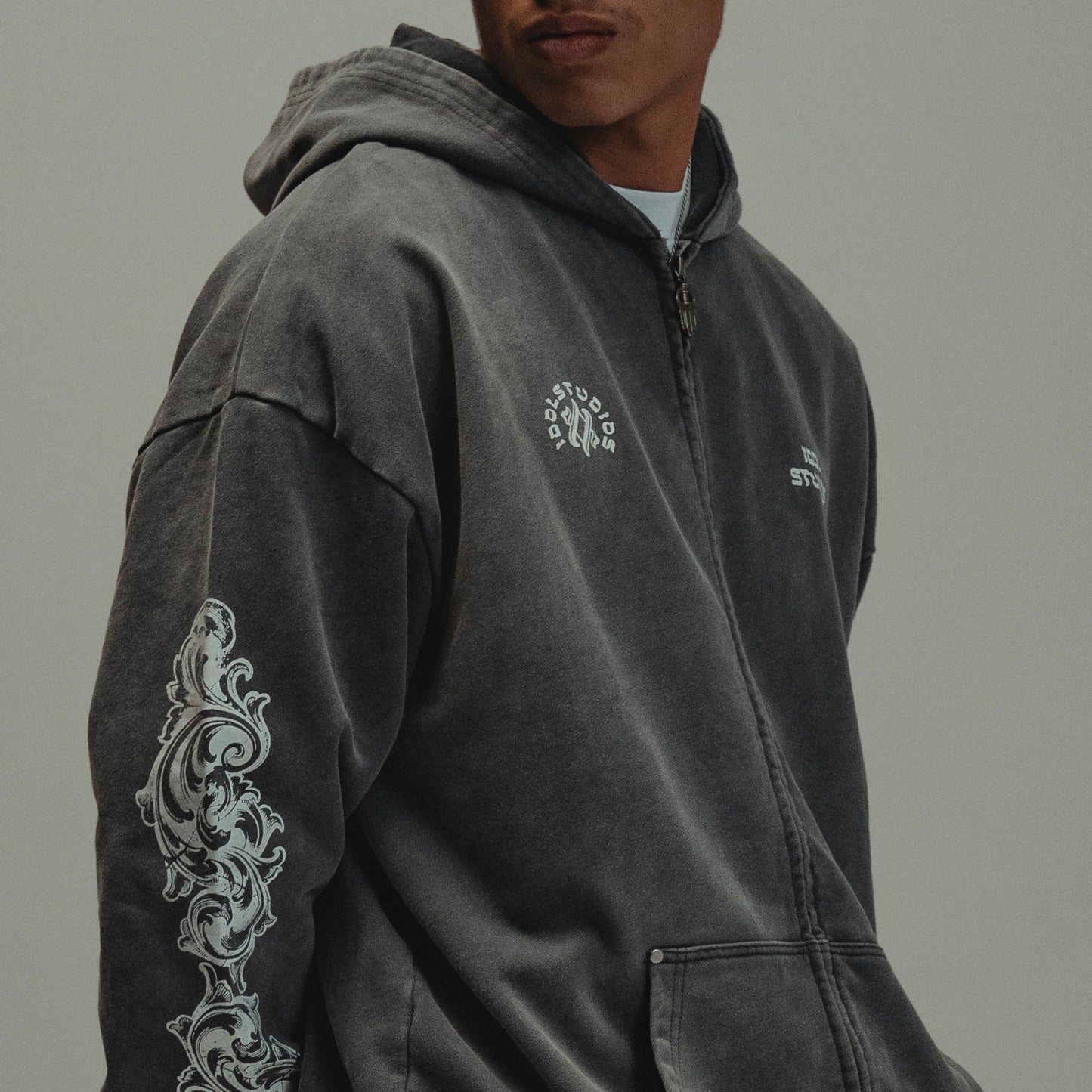 Shadow of Resilience - acid wash Grey Hoodie