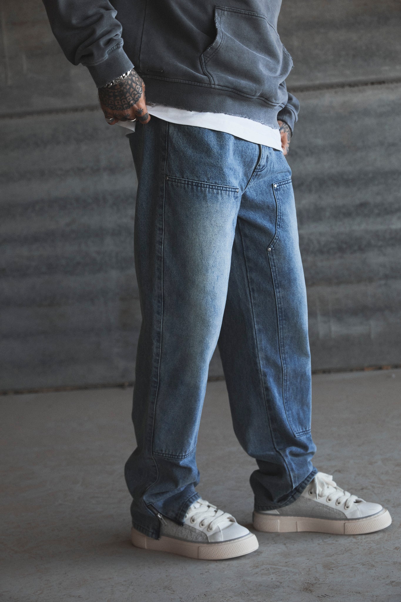 Washed blue carpenter denim